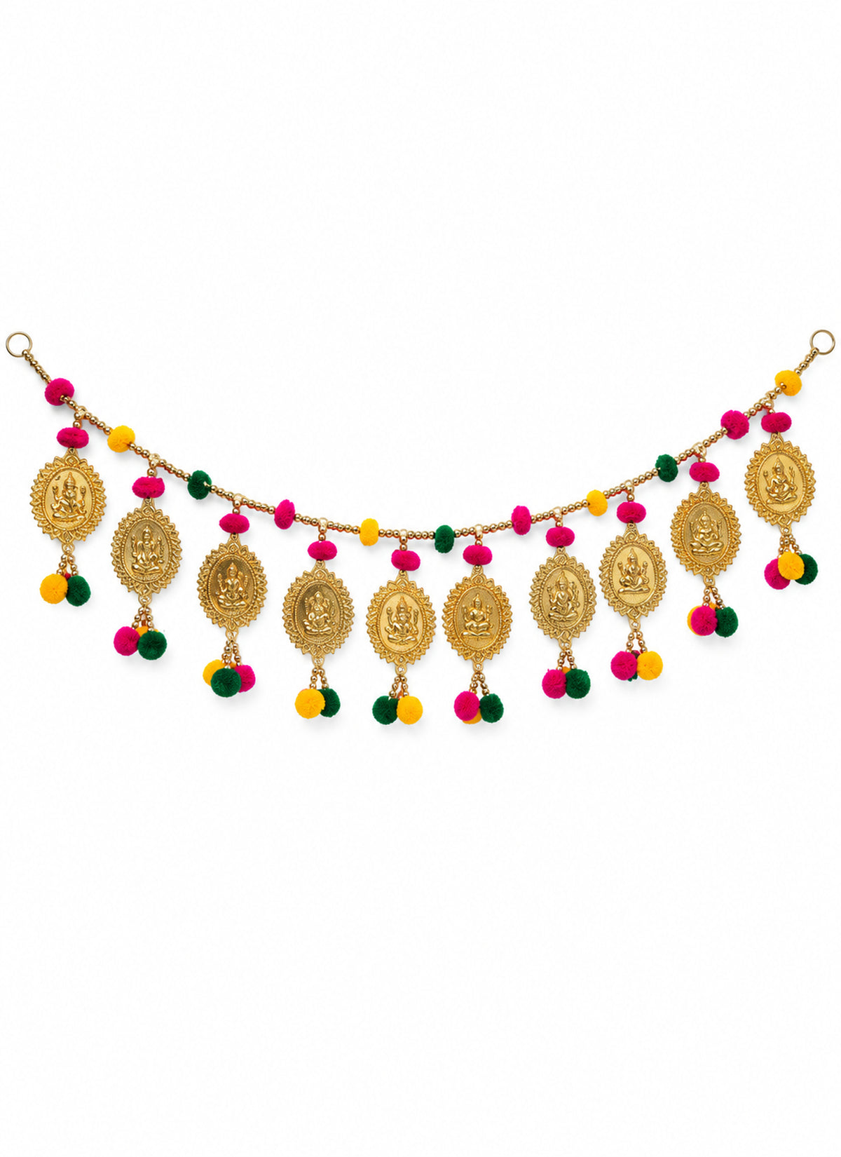 Madhoor Pompom Lakshmi Ganesha Toran Pink Yellow Green 1 Piece