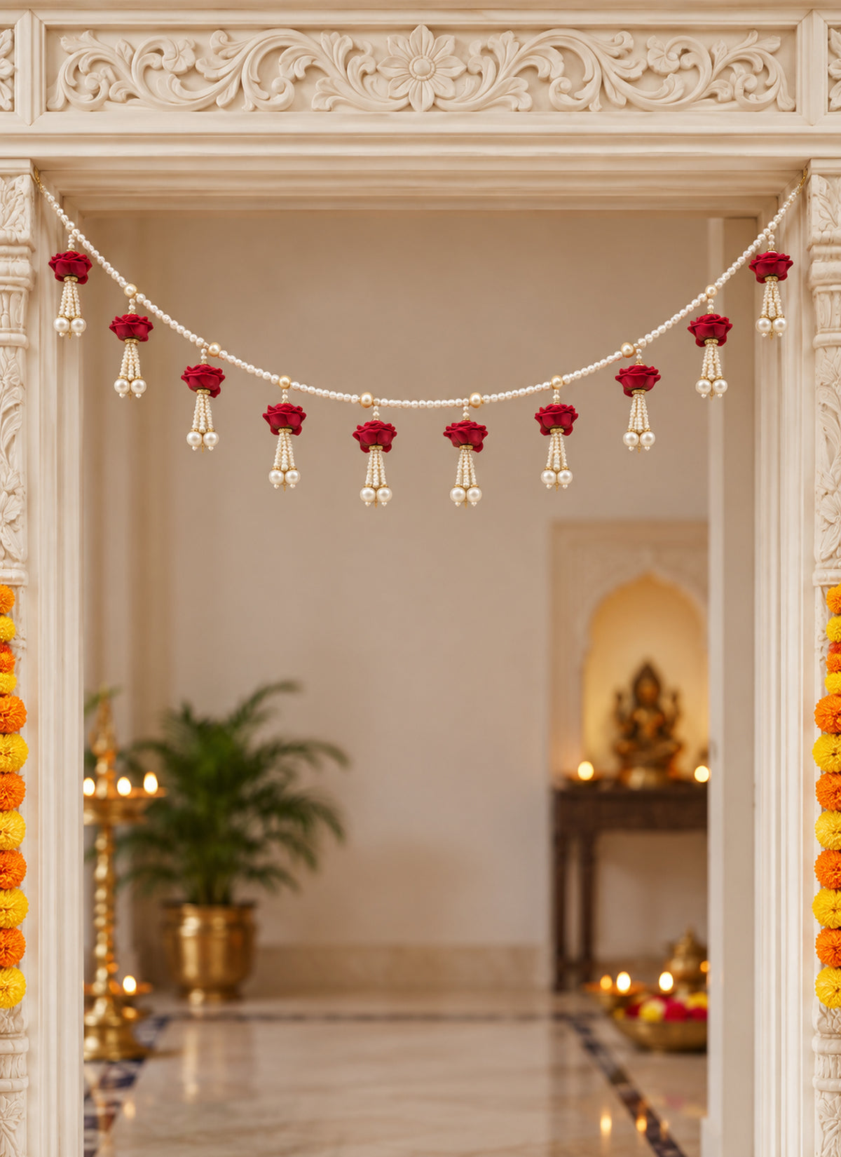 Madhoor Pearl Toran Red White 1 Piece