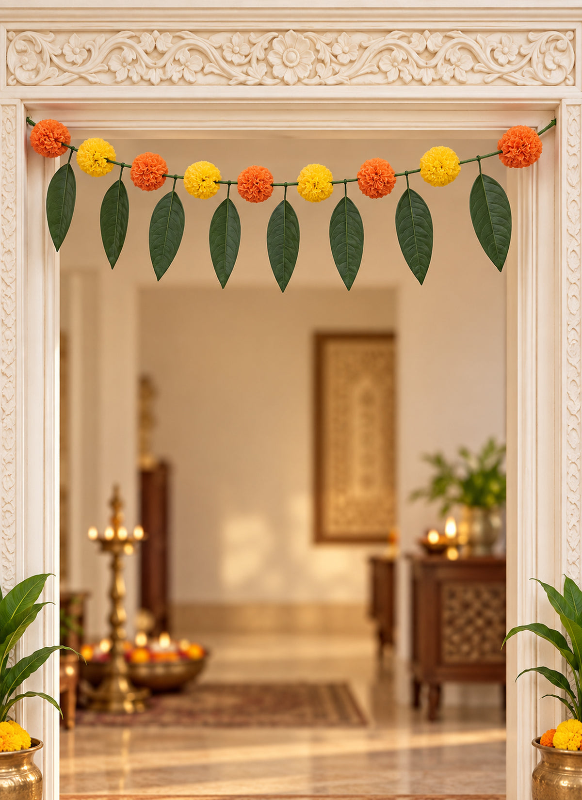 Madhoor Marigold Toran Yellow Orange 3 Feet