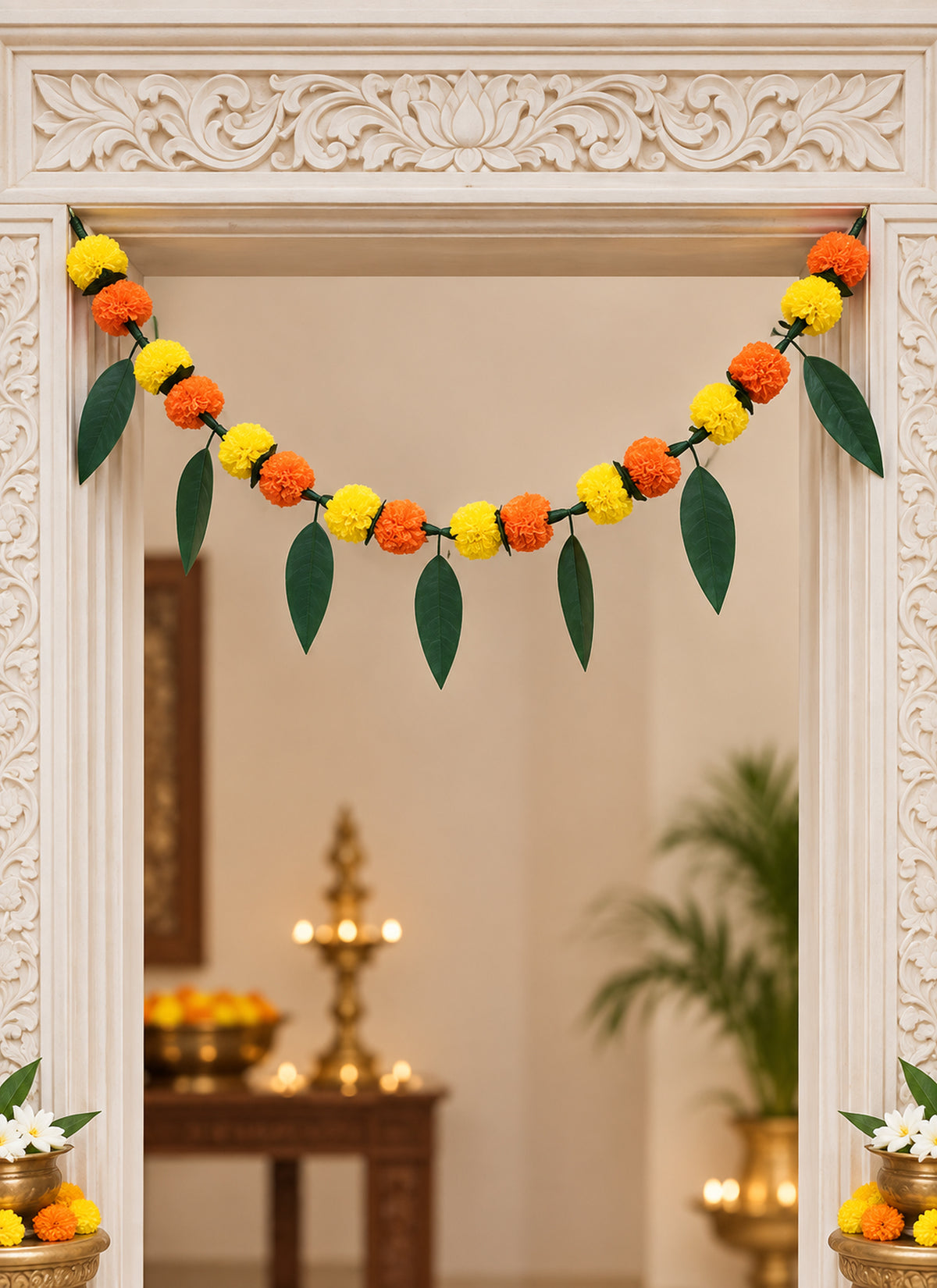 Madhoor Marigold Leaf Toran Yellow Orange Green 1 Piece