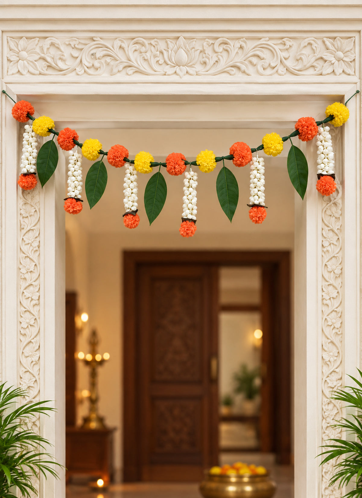Madhoor Marigold Jasmine Toran Yellow Orange Green 1 Piece