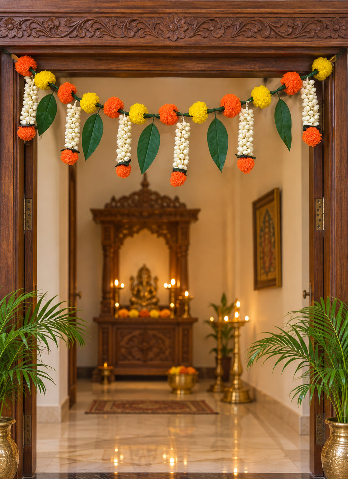 Madhoor Marigold Jasmine Toran Yellow Orange Green 1 Piece
