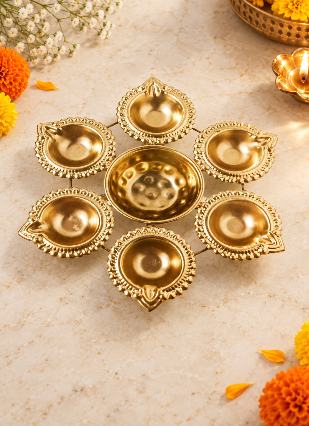 Madhoor Multiwick Urli Bowl Gold-Tone 7 Inches 1 Piece