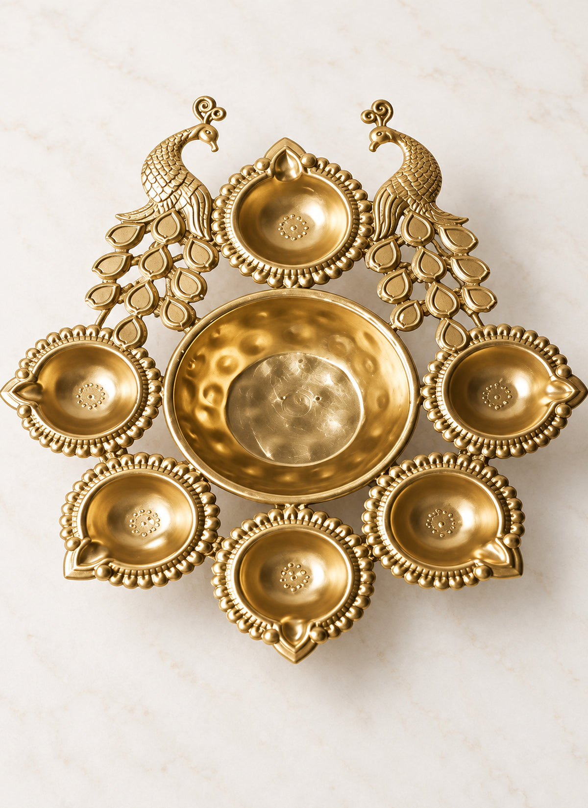 Madhoor Peacock Multiwick Urli Bowl Gold-Tone 8 Inches 1 Piece
