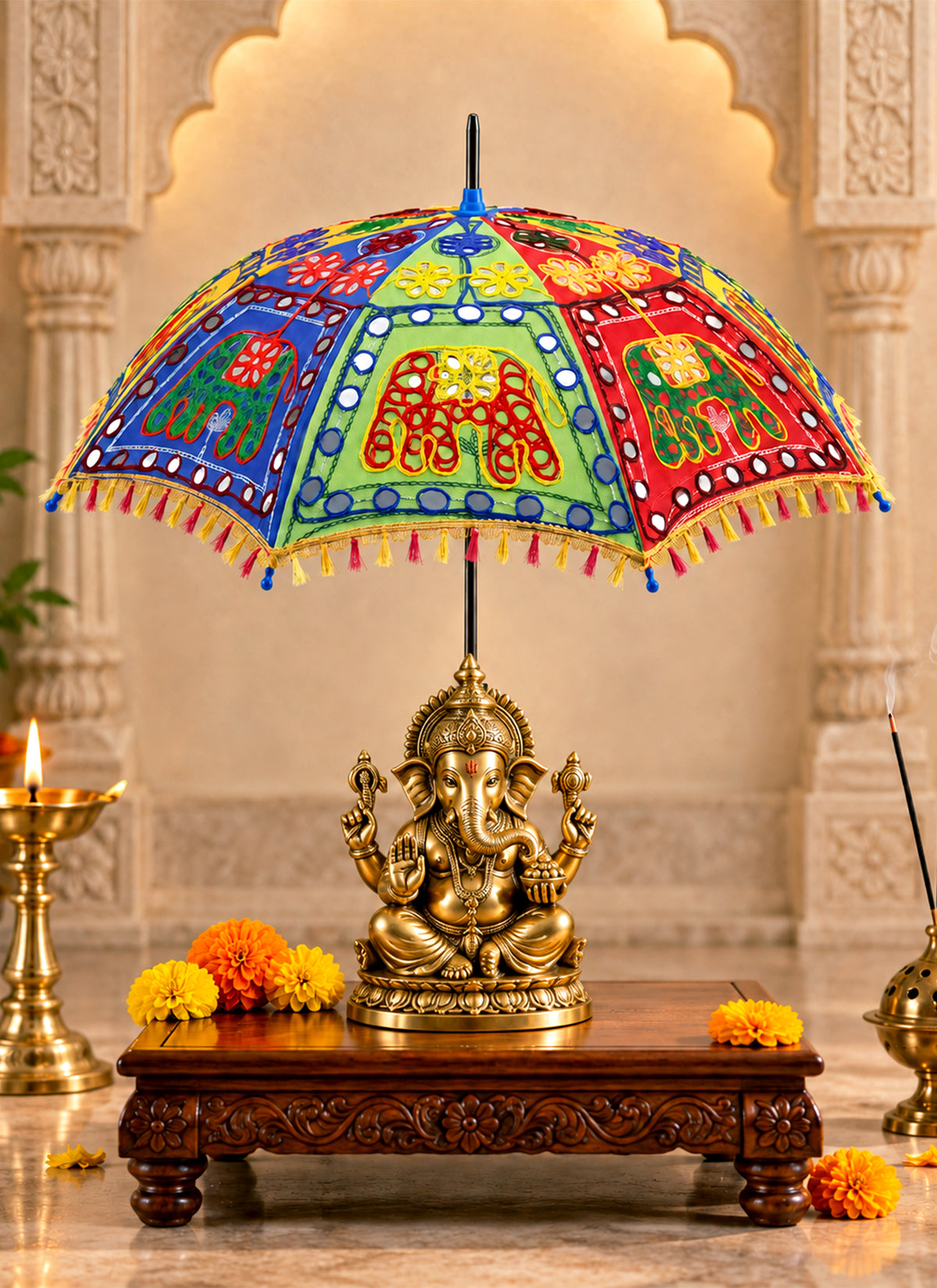 Madhoor Elephant Deity Idol Umbrella Multicolour 1 Piece