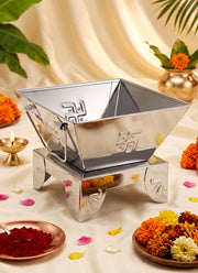 Madhoor Steel Havan Kund Silver-Tone 5 x 5 x 4 Inches 1 Piece