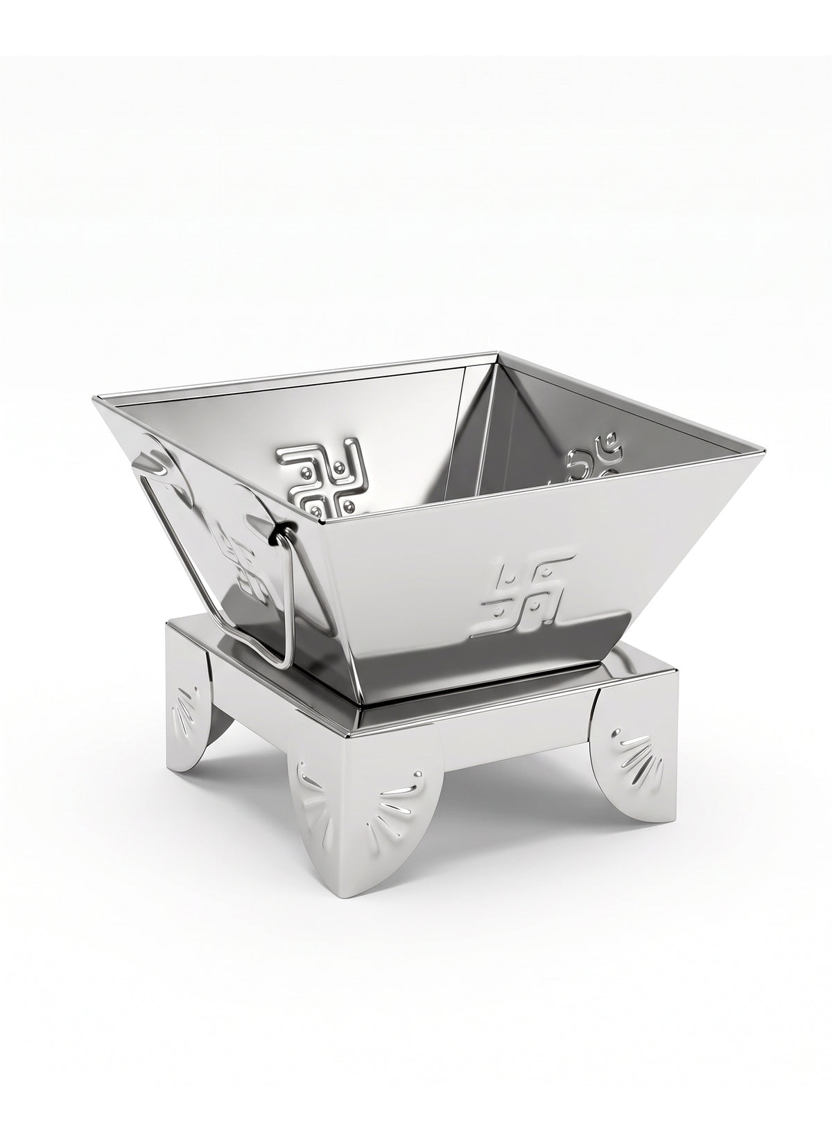 Madhoor Steel Havan Kund Silver-Tone 5 x 5 x 4 Inches 1 Piece