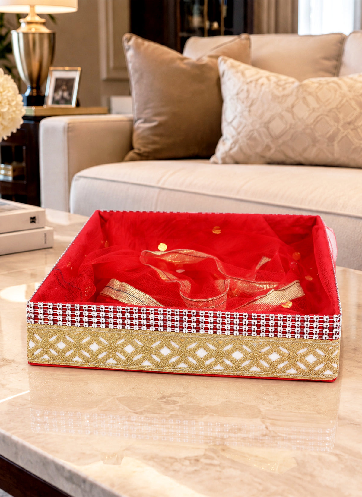 Madhoor Square Gift Basket Red 18 Inches 1 Piece