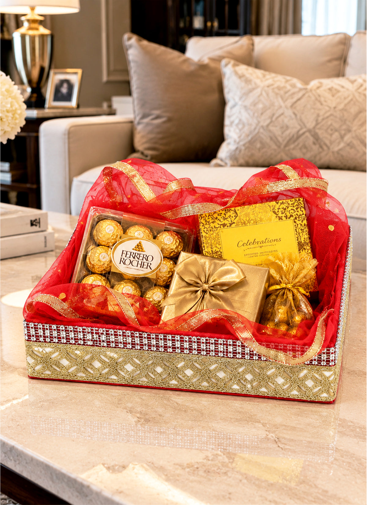Madhoor Square Gift Basket Red 18 Inches 1 Piece