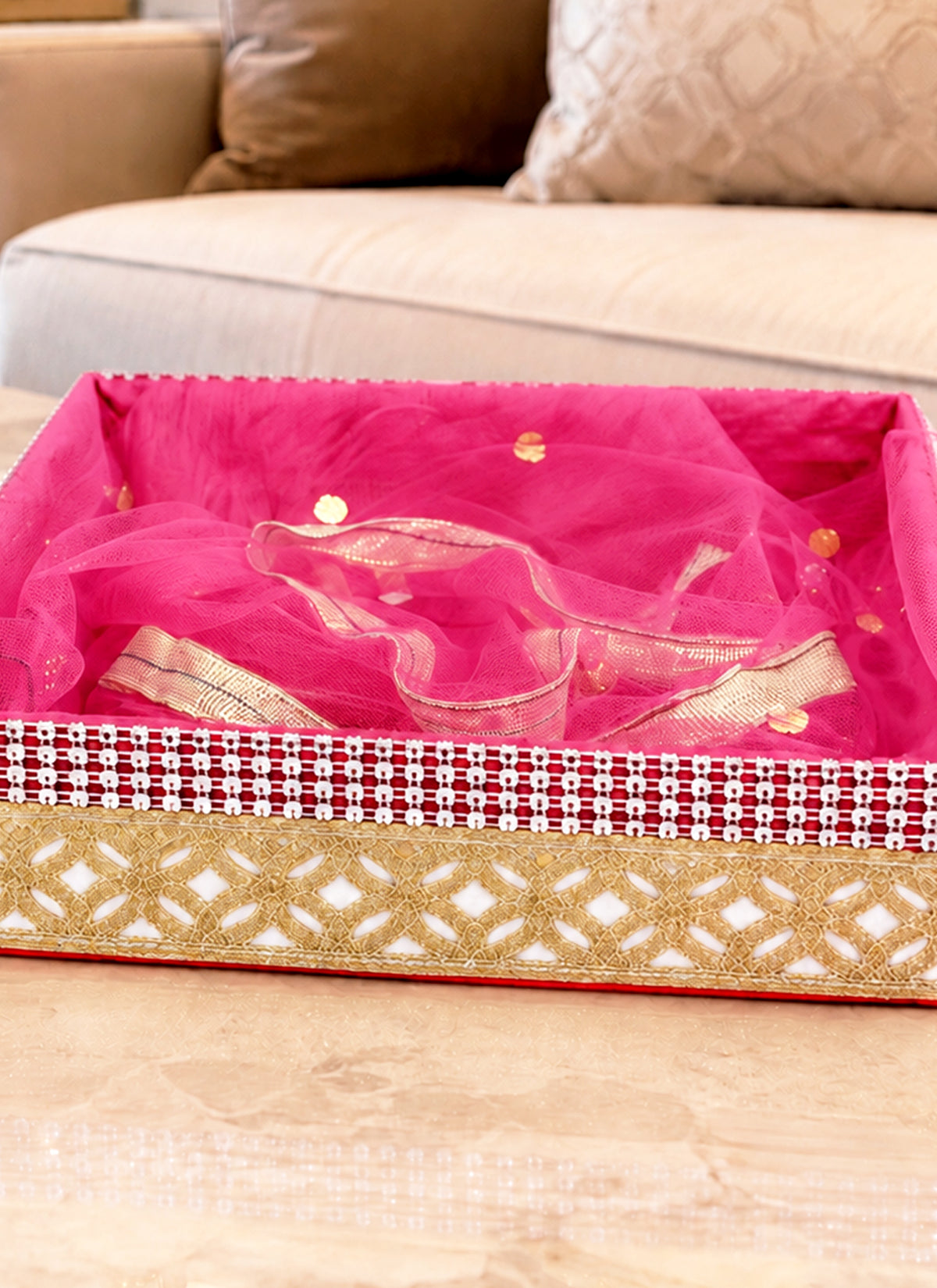 Madhoor Square Gift Basket Pink 15 Inches 1 Piece