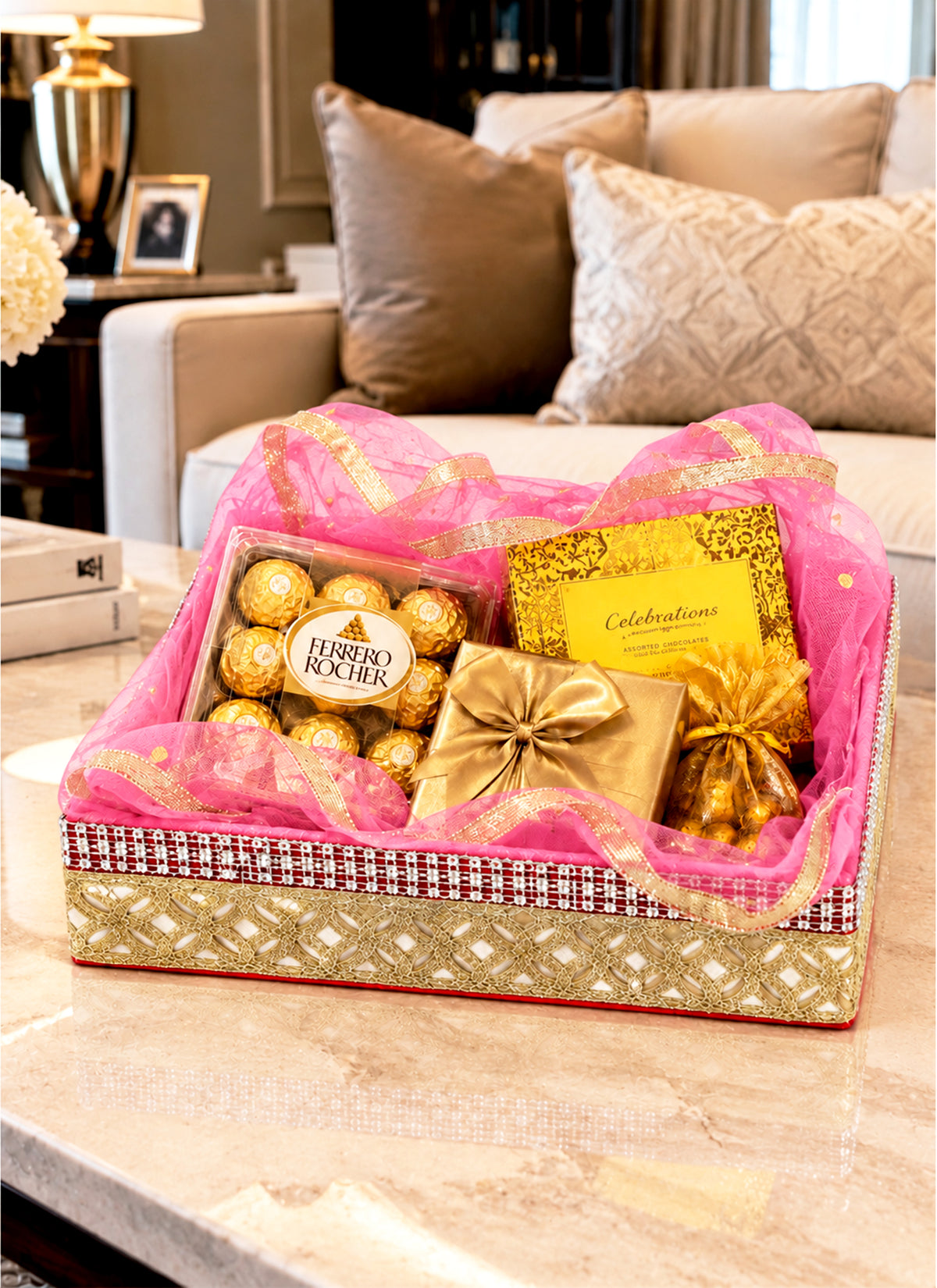 Madhoor Square Gift Basket Pink 15 Inches 1 Piece