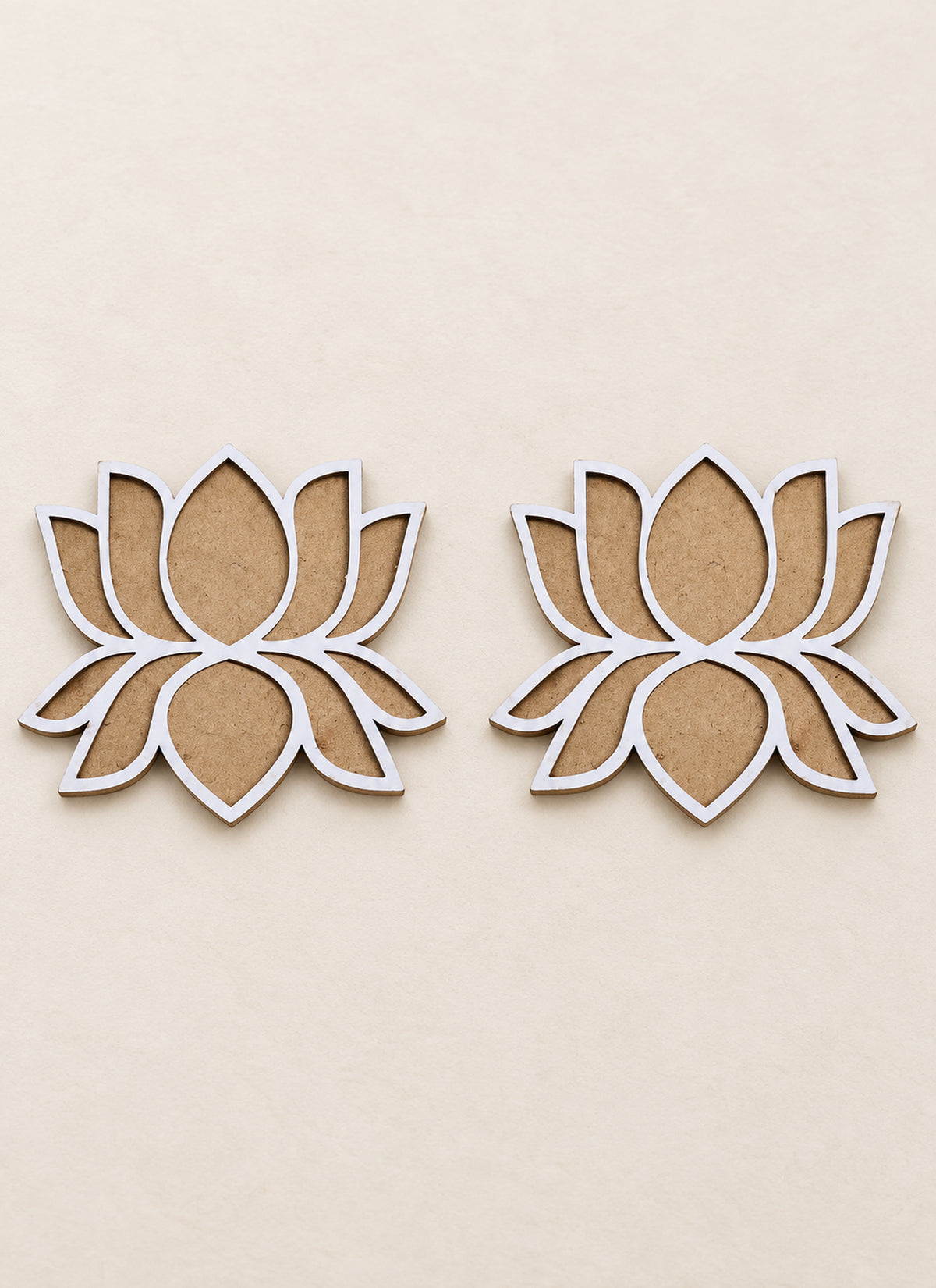 Madhoor MDF Lotus Rangoli Stencil White Brown 4 x 4 Inches 2 Pieces