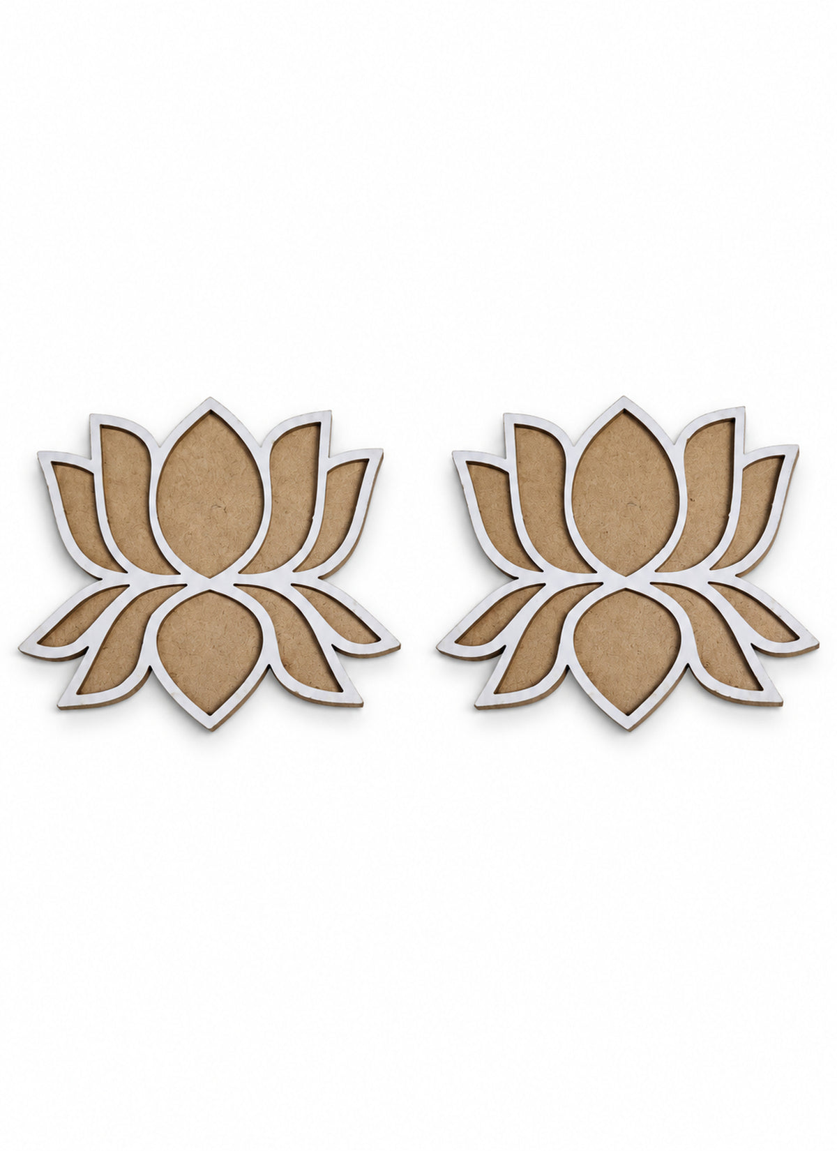Madhoor MDF Lotus Rangoli Stencil White Brown 4 x 4 Inches 2 Pieces