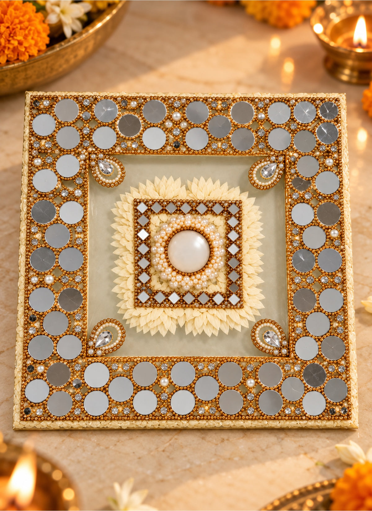 Madhoor Mirror Rangoli Gold-Tone Ivory 1 Piece