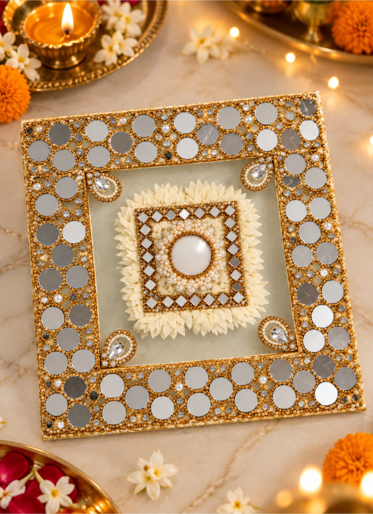 Madhoor Mirror Rangoli Gold-Tone Ivory 1 Piece