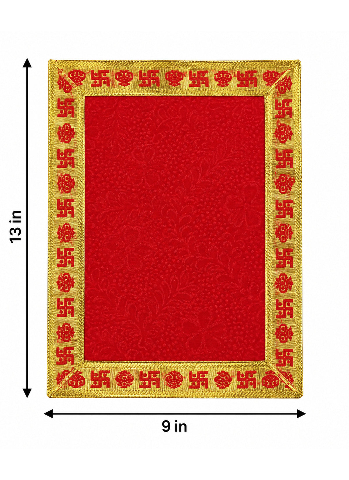 Madhoor Velvet Swastik Kalash Pooja Aasan Red 9 x 13 Inches