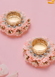 Madhoor Crystal Pearl Tealight Holder Peach Set of 2