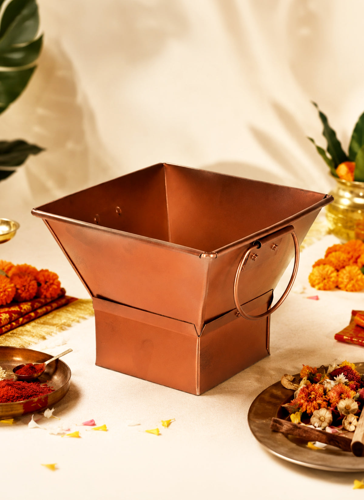 Madhoor Metal Copper Plated Havan Kund 5 x 5 x 4 Inches 1 Piece