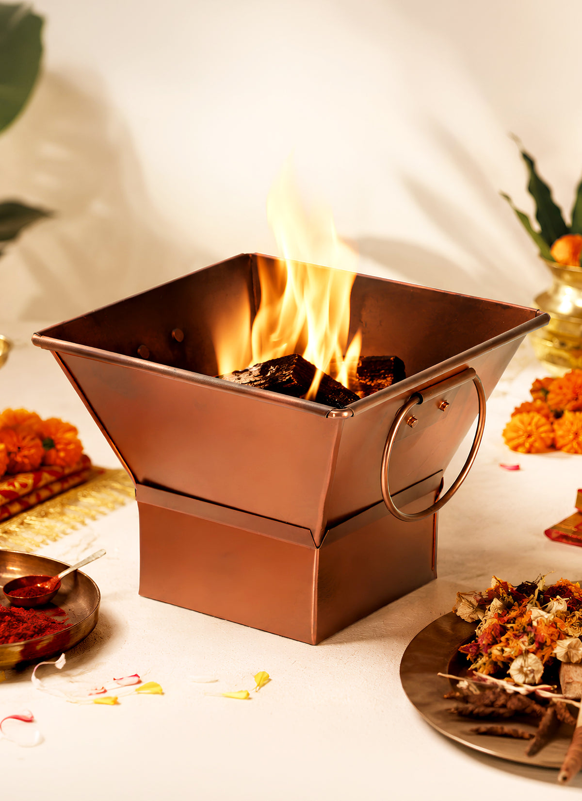 Madhoor Metal Copper Plated Havan Kund 5 x 5 x 4 Inches 1 Piece