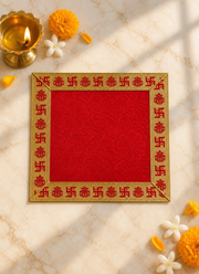 Madhoor Velvet Swastik Kalash Pooja Aasan Red 5 x 5 Inches