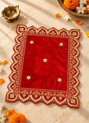 Madhoor Velvet Zardozi Pooja Aasan Red 6 x 8 Inches