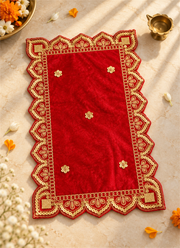Madhoor Velvet Zardozi Pooja Aasan Red 7 x 12 Inches