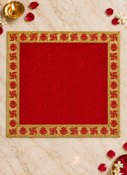 Madhoor Velvet Swastik Kalash Pooja Aasan Red 18 x 18 Inches