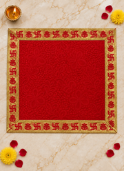 Madhoor Velvet Swastik Kalash Pooja Aasan Red 21 x 21 Inches