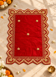 Madhoor Velvet Zardozi Pooja Aasan Red 13 x 20 Inches