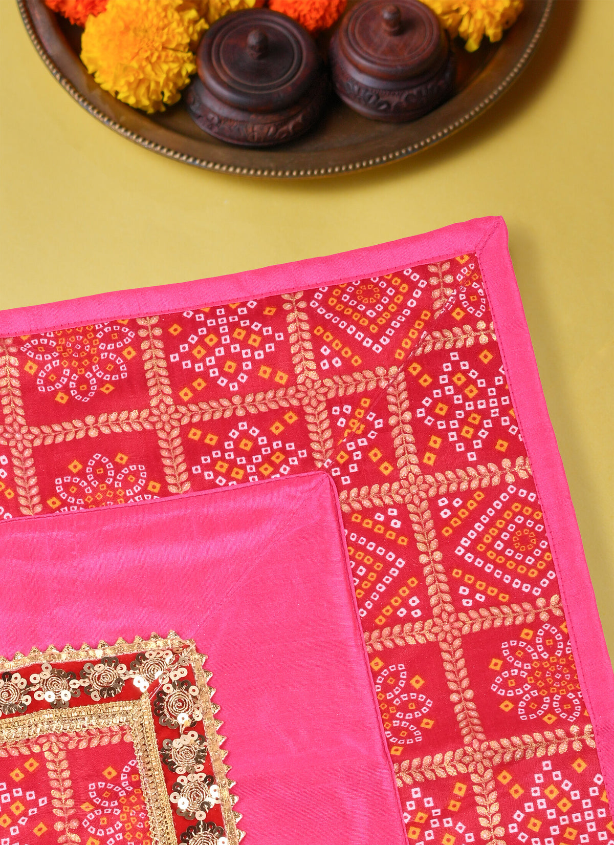 Madhoor Gota Patti Pooja Aasan Pink 20 x 20 Inches