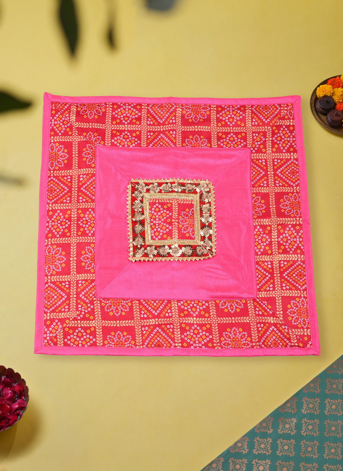 Madhoor Gota Patti Pooja Aasan Pink 20 x 20 Inches