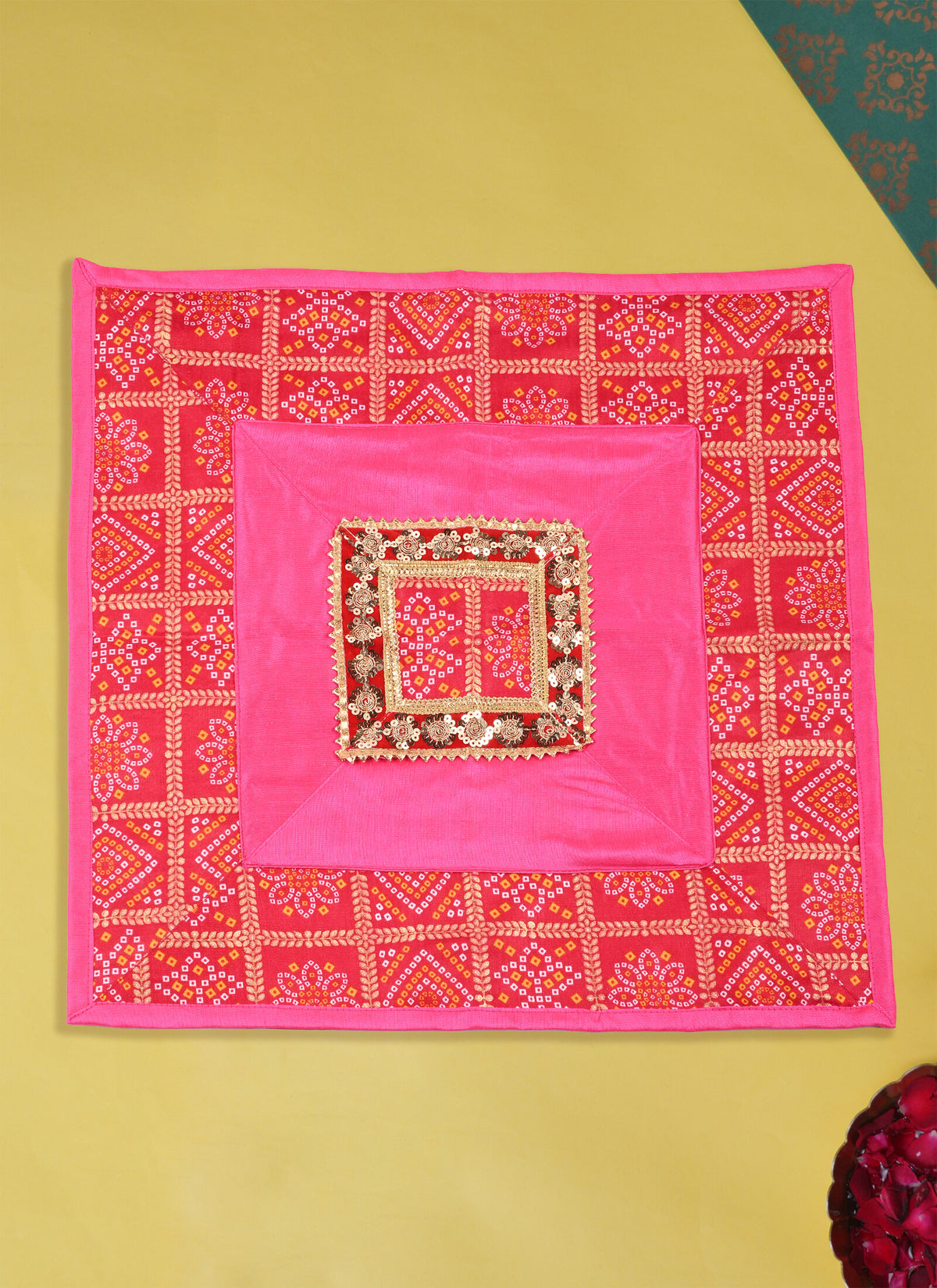 Madhoor Gota Patti Pooja Aasan Pink 20 x 20 Inches