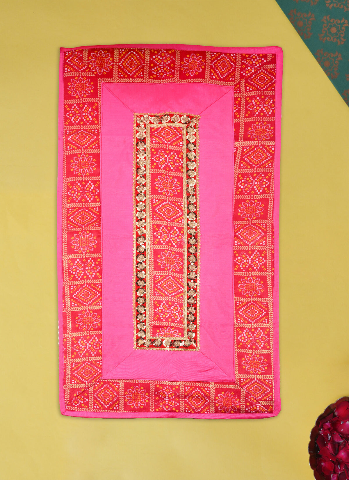 Madhoor Gota Patti Pooja Aasan Pink 20 x 40 Inches