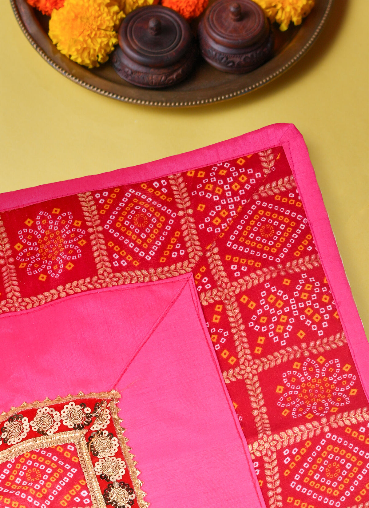 Madhoor Gota Patti Pooja Aasan Pink 20 x 40 Inches