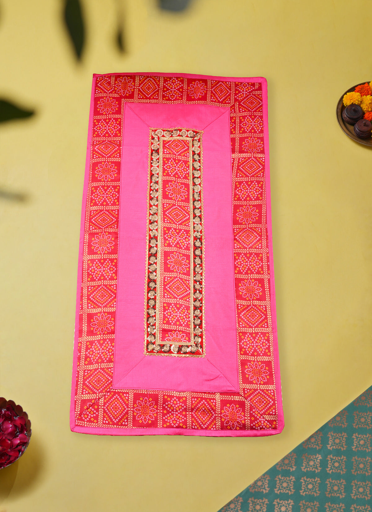 Madhoor Gota Patti Pooja Aasan Pink 20 x 40 Inches