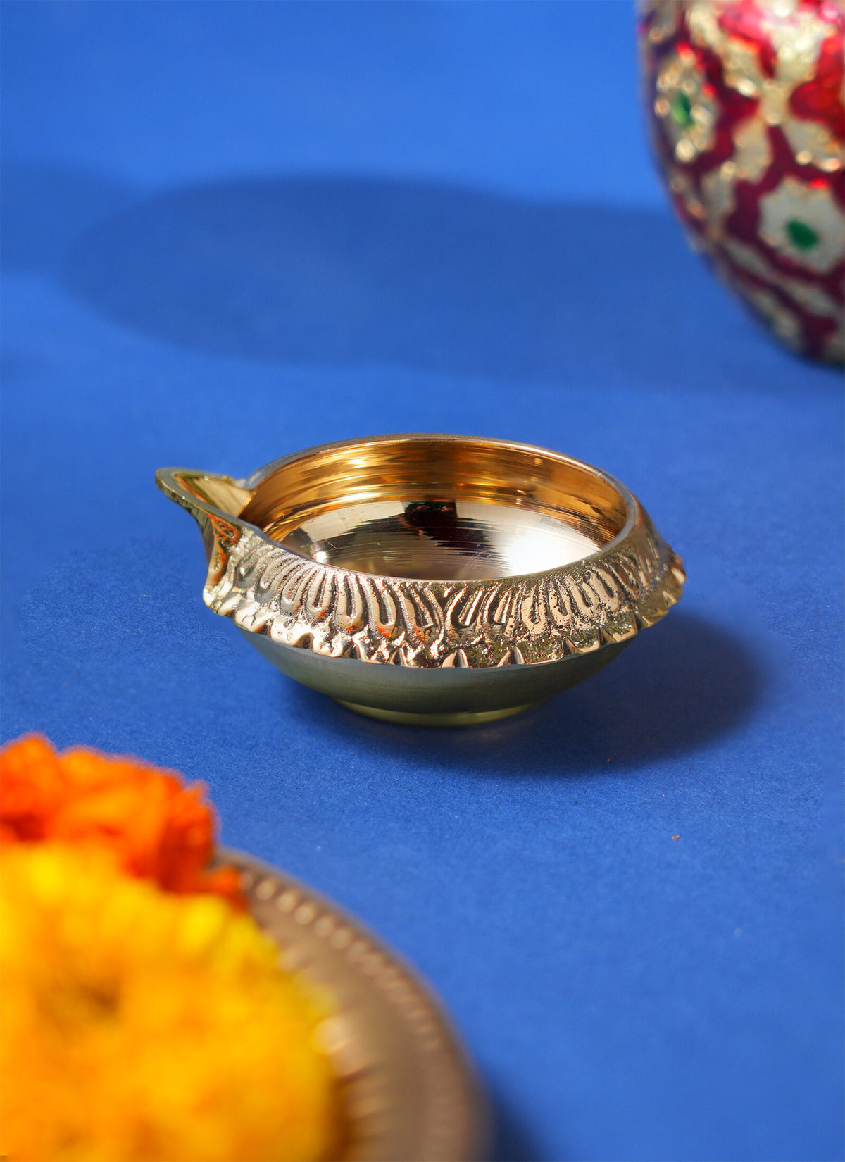Madhoor Kuber Oil Lamp Brass Diya Silver-Tone 7 cm 1 Piece