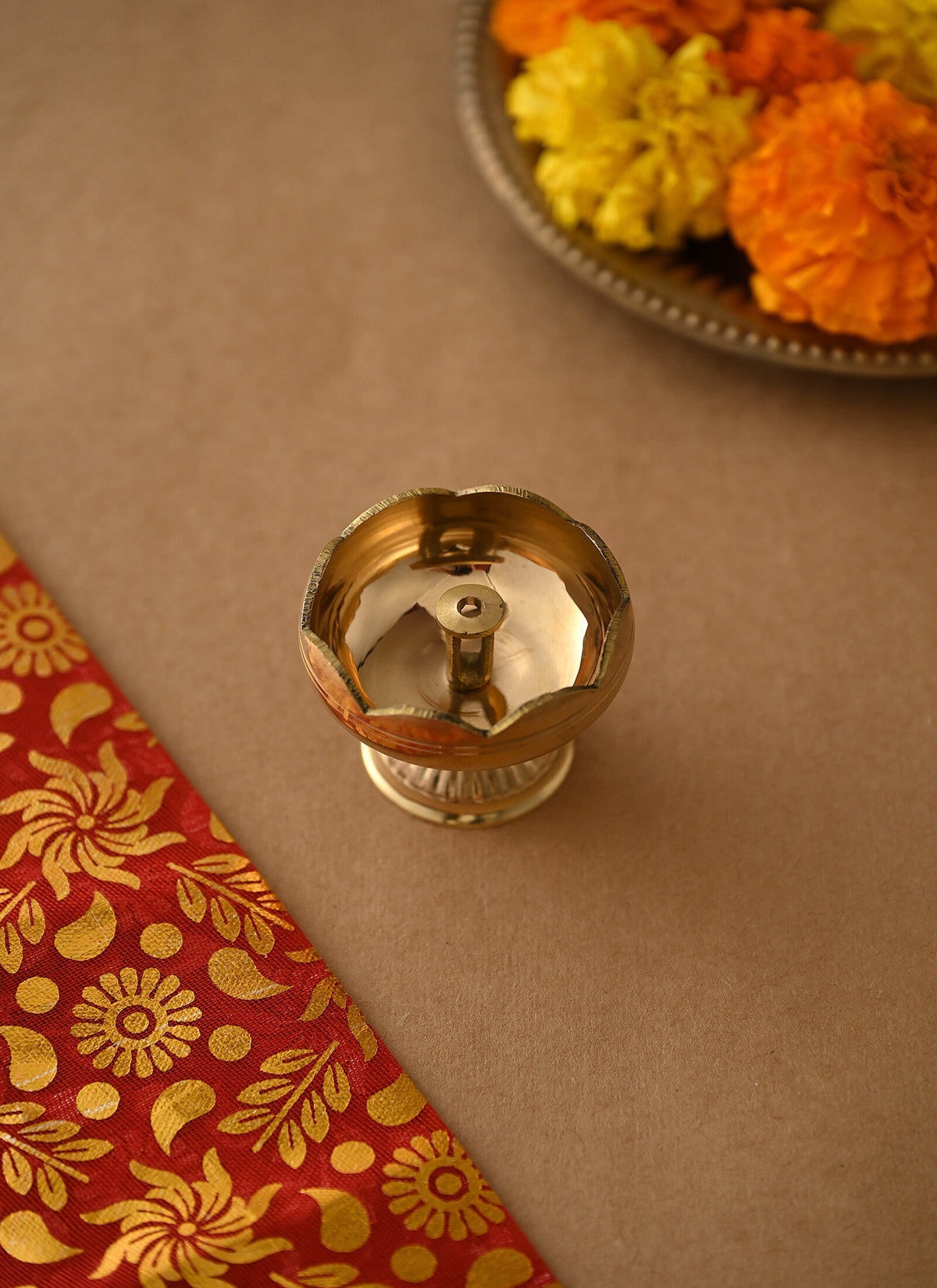Madhoor Tomato Nanada Brass Diya Gold-Tone 5 cm 1 Piece