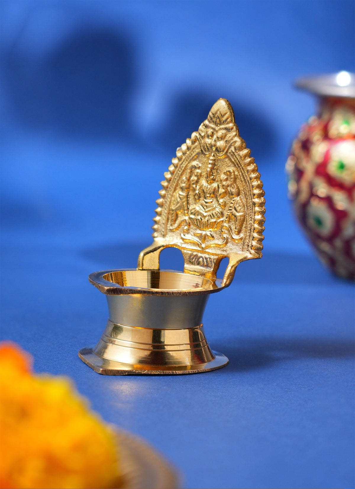 Madhoor Gajalakshmi Brass Diya Gold-Tone 9.5 cm 1 Piece