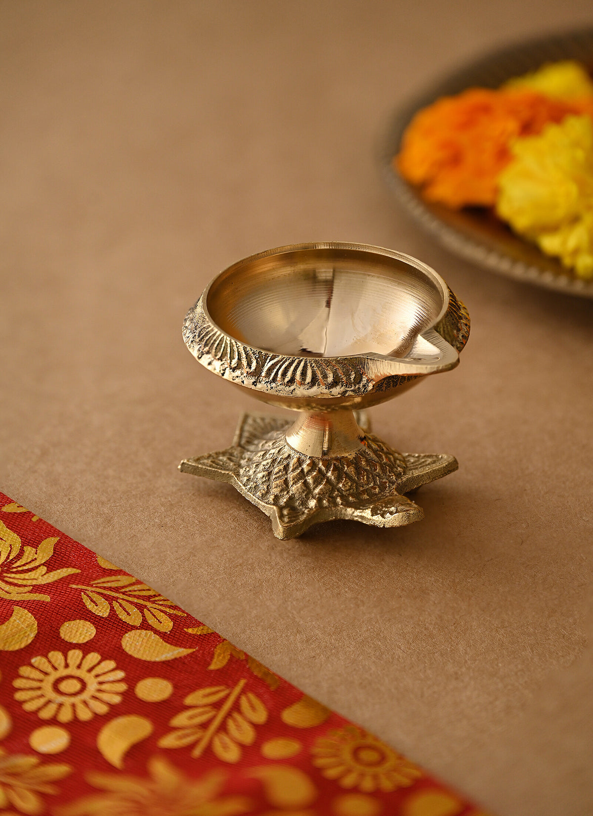 Madhoor Vastu Turtle Brass Diya Gold-Tone 5.5 cm 1 Piece