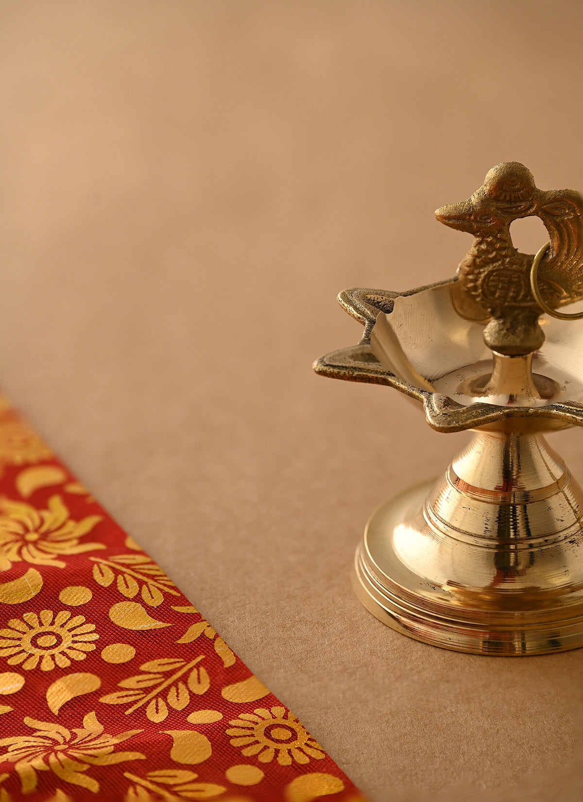Madhoor Peacock Brass Diya Gold-Tone 11 cm 1 Piece