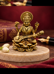Madhoor Saraswati Brass Deity Idol Gold-Tone 48 mm 1 Piece