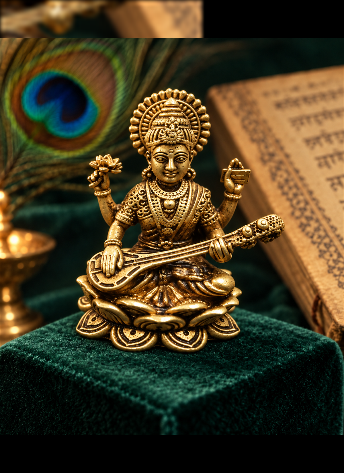 Madhoor Saraswati Brass Deity Idol Gold-Tone 48 mm 1 Piece