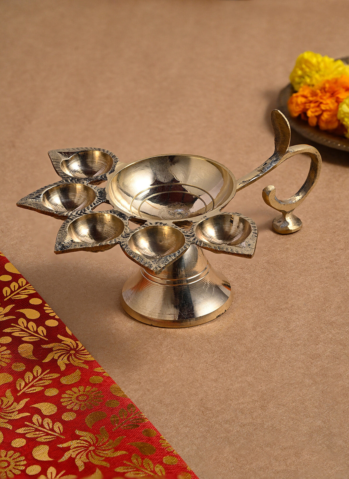 Madhoor Brass Panch Aarti Lamp Gold-Tone 7.5 cm 1 Piece