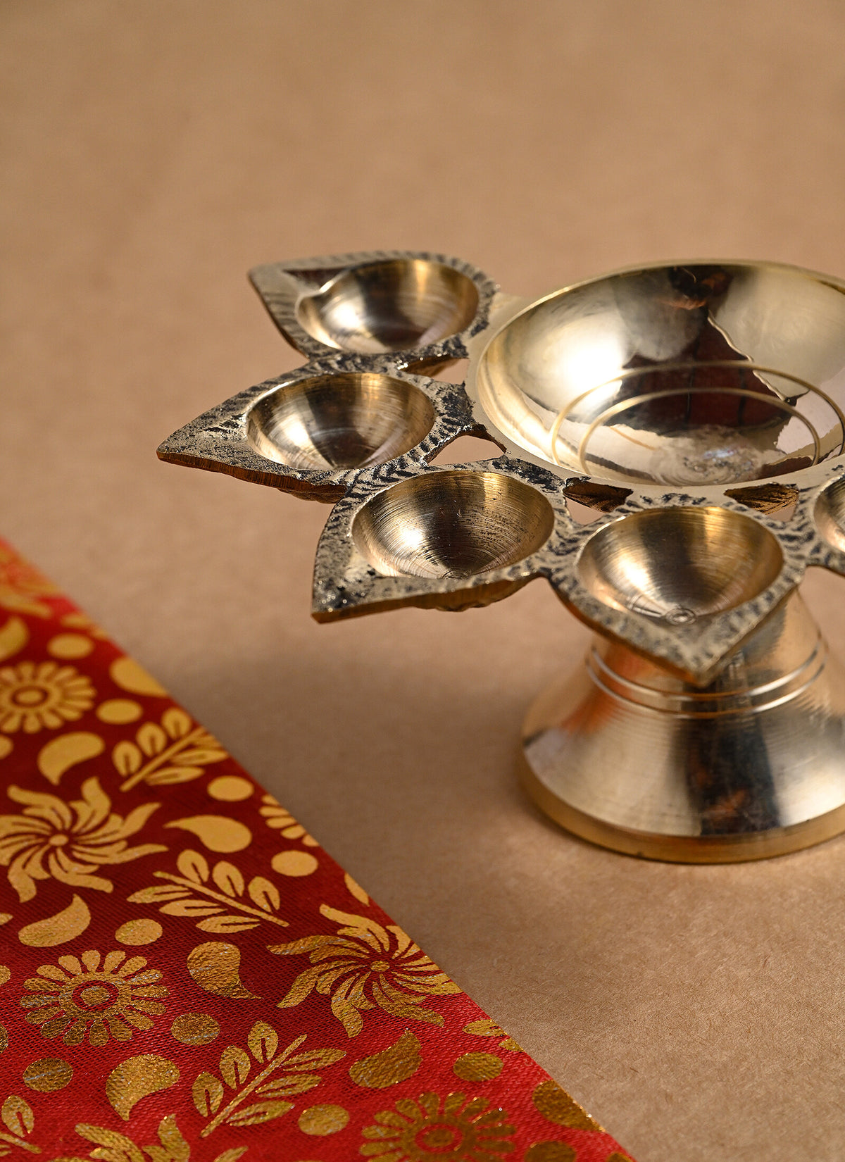 Madhoor Brass Panch Aarti Lamp Gold-Tone 7.5 cm 1 Piece