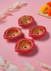 Madhoor Teardrop Diya Red Set of 4
