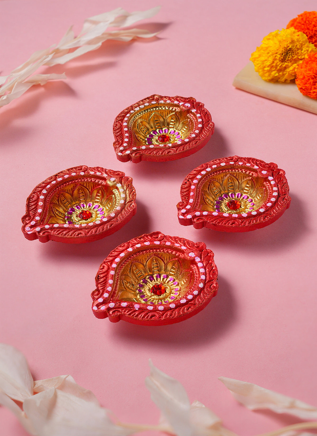 Madhoor Teardrop Diya Red Set of 4