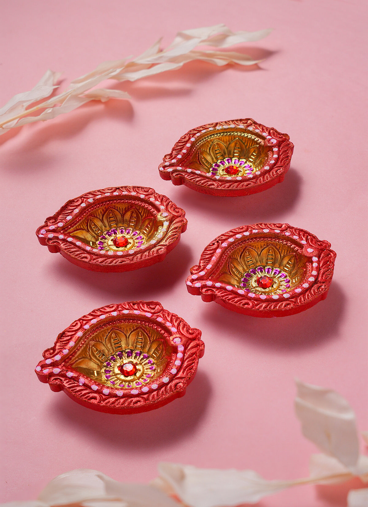 Madhoor Teardrop Diya Red Set of 4