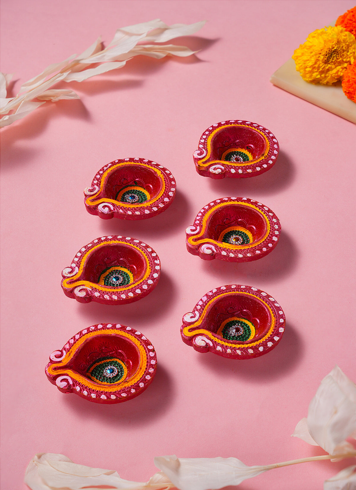 Madhoor Handpainted Set6 Diya Red Yellow Green