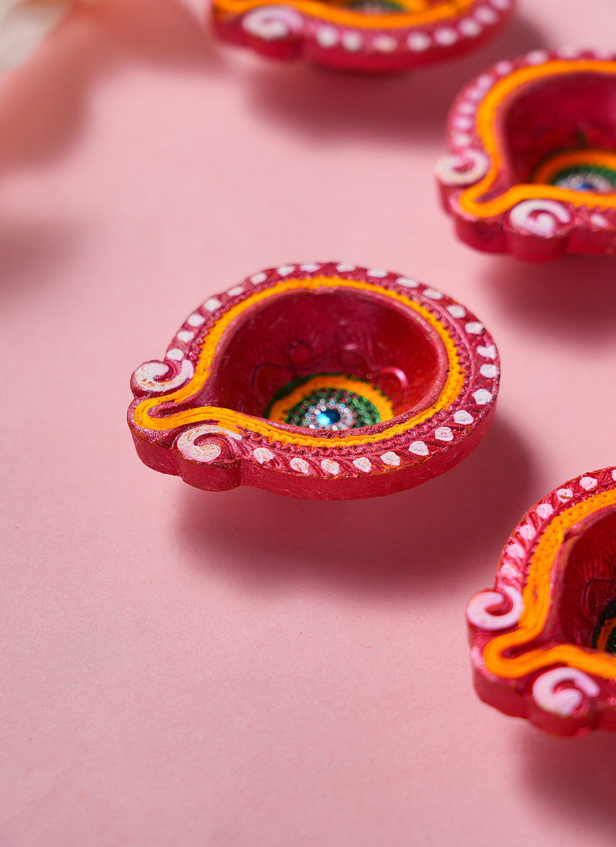 Madhoor Handpainted Set6 Diya Red Yellow Green