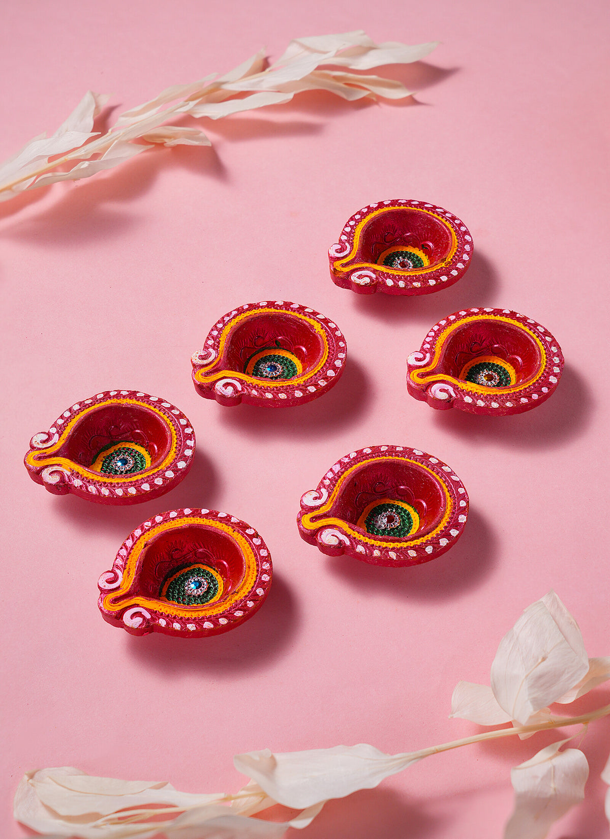 Madhoor Handpainted Set6 Diya Red Yellow Green